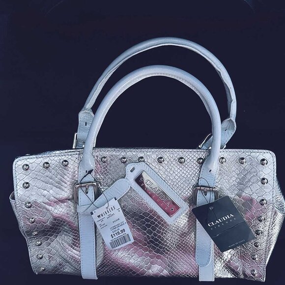 NWT Party Time! Metallic Croc Embossed Italian Designer Leather Handbag. - Picture 1 of 4